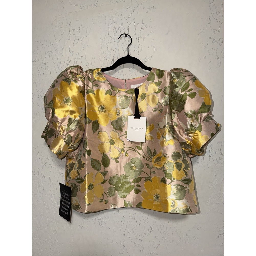Tuckernuck Pomander Place Top Jacquard Daylily Blouse Pink Yellow Classy Large